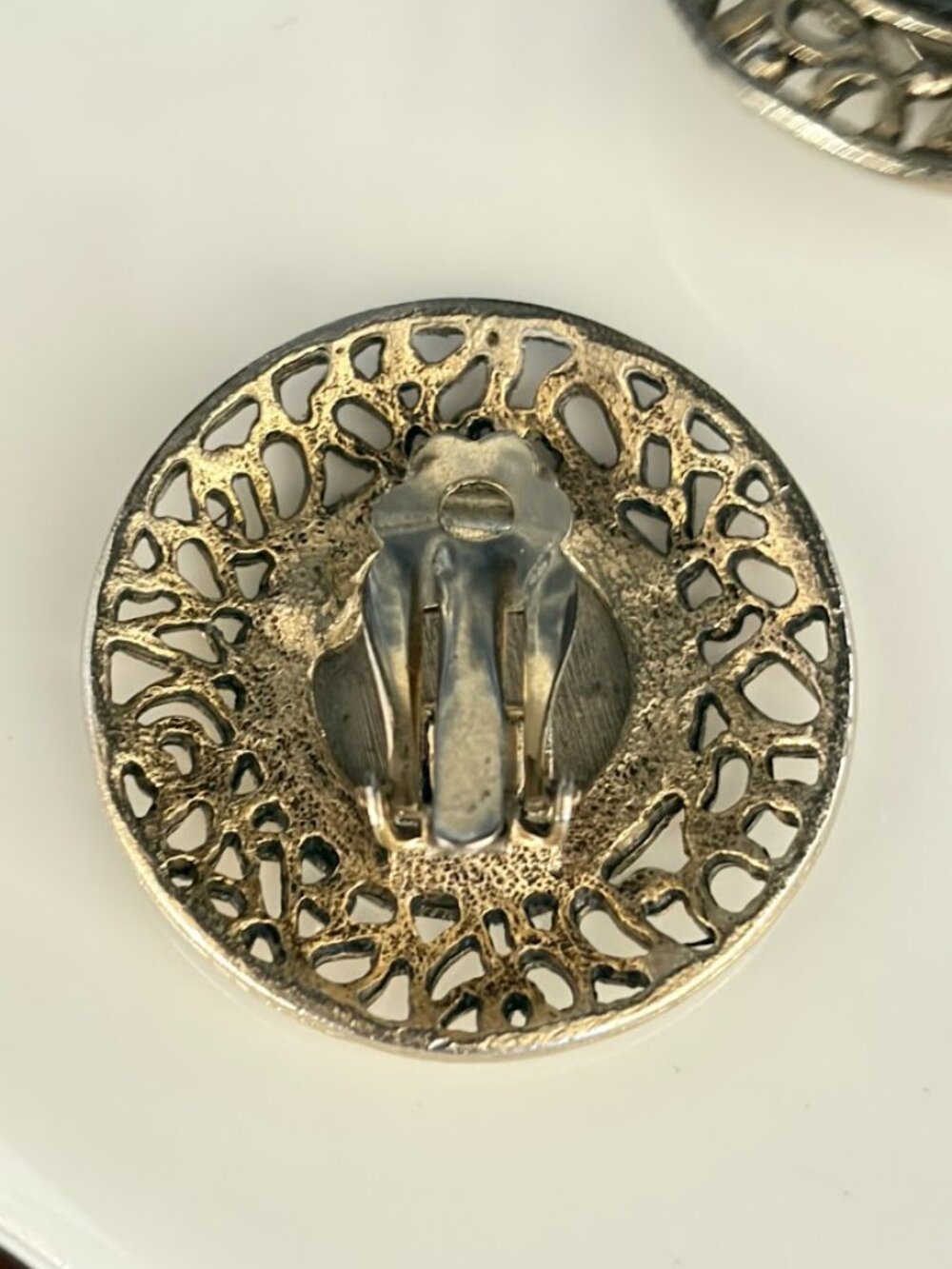Vintage French Coin Clip On Filigree Earrings Mixed Metal Gold and Silver - Picture 5 of 6